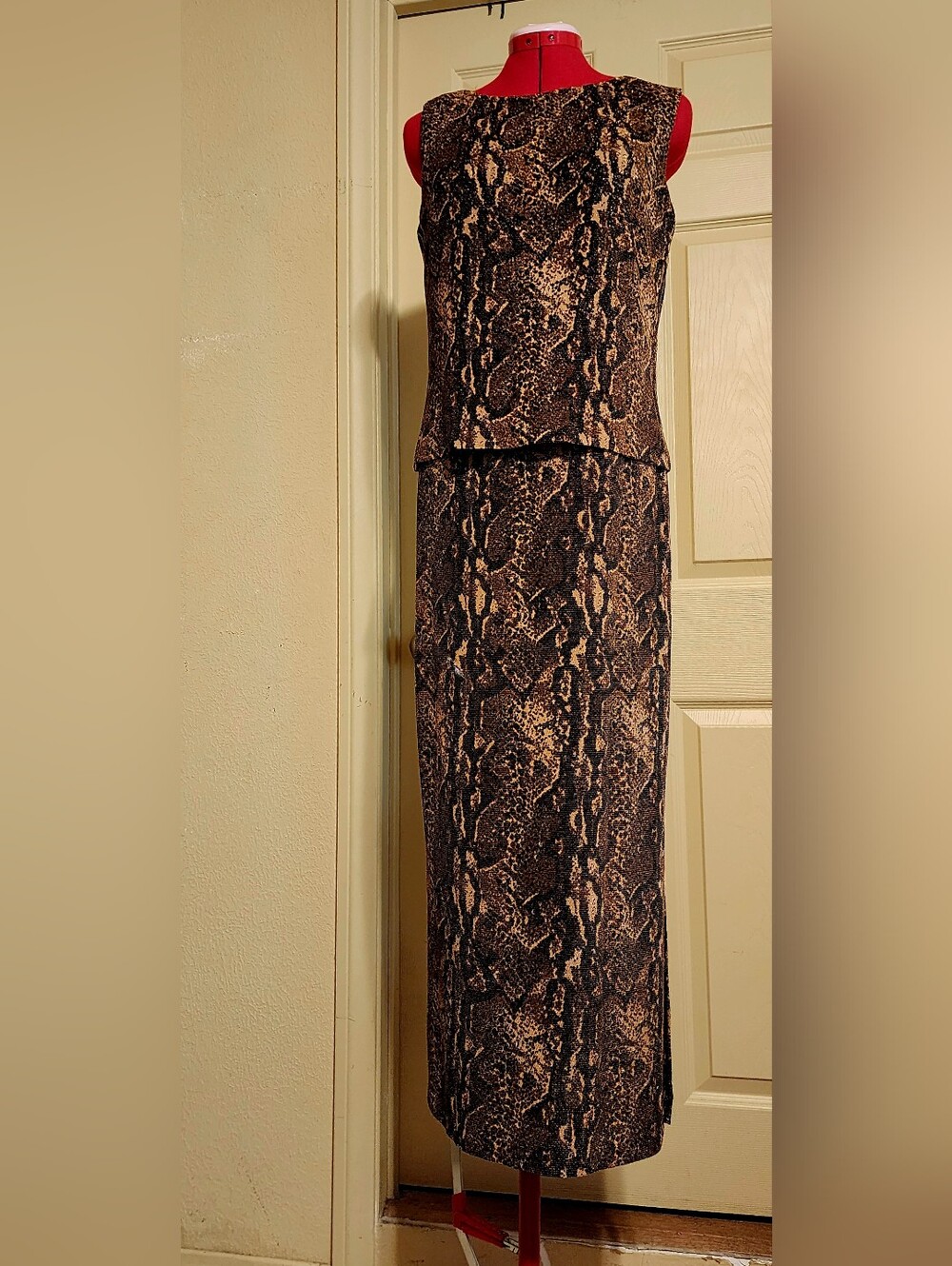Vintage Scarlett Metallic Snakeskin Mock 2-Piece Dress Size 10